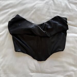 Oh Polly Black Leather corset crop top with detail